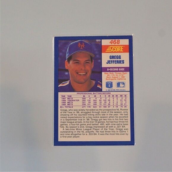 1990 Score Greg Jefferies New York Mets Baseball Card #468 - Picture 2 of 2